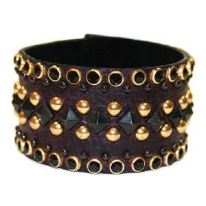 KIPPYS Dark Purple Leather Stud Crystal Cuff Bracelet  