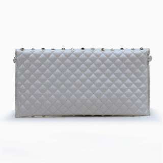   multi rhinestone studded quilted clutch/ evening bag   silver  