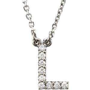  14K White Gold Diamond Initial Necklace L Jewelry
