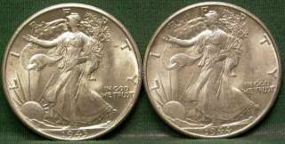 1943 & 1944 Walking Liberty Half Dollars AU  