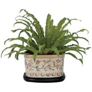  Aviary 9 Wide Oval Porcelain Planter with Stand Patio 