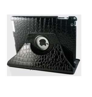 360º Rotating Stand Crocodile Pattern Leather Hard Case For iPad 2 