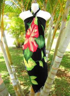 Sarong Black w/ Red/Purple HB Luau Coverup Wrap Dress  