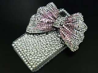 Bling Crystal Silver Ribbon Bow Back Case Cover for iphone 4 4G 4S PS 