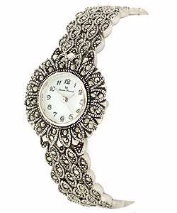 Lucien Piccard Womens Sterling Silver Marcasite Watch  