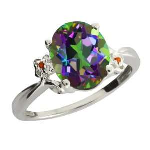   Ct Oval Green Mystic Quartz and Cognac Red Diamond 14k White Gold Ring