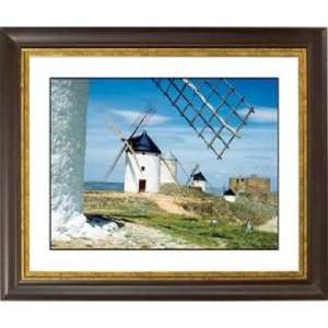 Dutch Windmills Gold Bronze Frame Giclee 20 Wide Wall Art  