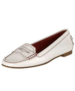 Tods Womens White Leather Penny Loafers  