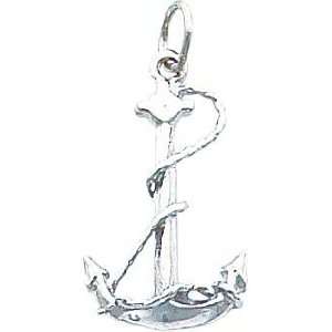  14K White Gold 3 D Fouled Anchor Charm Jewelry
