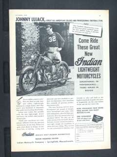1948 INDIAN Motorcycle magazine Ad Football Player Johnny Lujack 