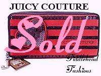 Juicy Couture Wallet Zip Around Clutch Gray Velour Black SEQUIN STRIPE 