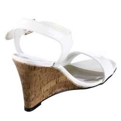 Ann Marino Womens Misti White Wedge Sandals  