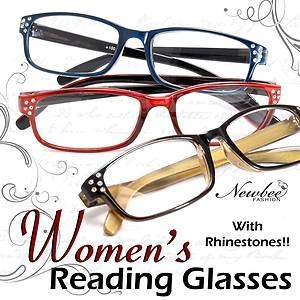 Womens Rhinestone Reading Glasses Red Tan Blue Color Various Power 