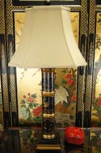 Painted Black Lacquer Chinoiserie Chinese Table Lamp  
