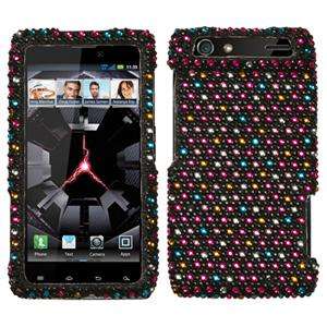   RAZR Crystal Diamond BLING Hard Case Phone Snap on Cover Rainbow Dots