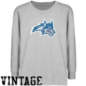Stony Brook Seawolves Youth Ash Distressed Logo Vintage T shirt