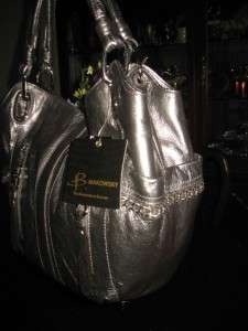 298 NEW B. Makowsky PEWTER LEATHER Handbag PURSE BAG NWT  