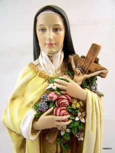 Saint St. Therese Teresa Statue With Cross & Flowers  
