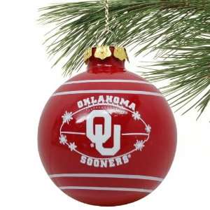  NCAA Oklahoma Sooners Ribbon Flocked Glass Ball Ornament 