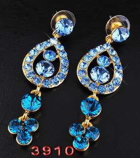 Free E32369 blue peacock Necklace Earring 1set rhinestone crystal gold 