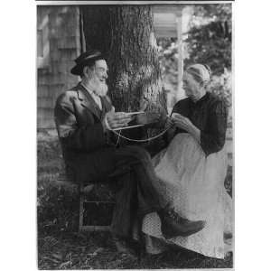  Helping,Elderly couple,Rolling Yarn,Outside,c1914
