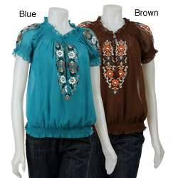ECI Womens Embroidered Peasant Top  