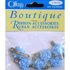  Offray Boutique Ribbon Accessories 6 Blue Fabric Flowers 