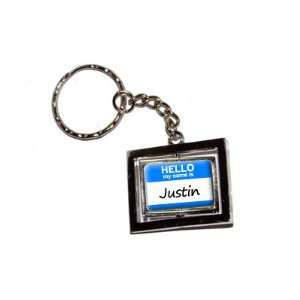  Hello My Name Is Justin   New Keychain Ring Automotive