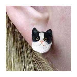  Black & White Shorthaired Tabby Cat Earrings Post 