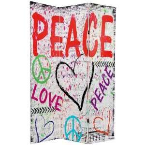   Sided Peace and Love 3 Panel Room Divider in White