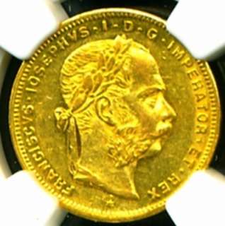 1886 AUSTRIA GOLD COIN 20 FRANCS / 8 FL * NGC CERTIFIED GENUINE 