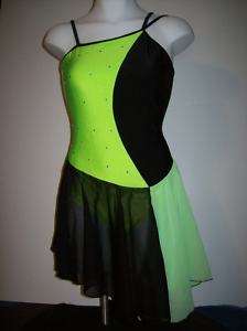 NEW Lime Green & Black Ice Skating Dance Dress XL  
