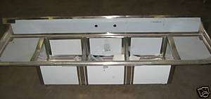 Sink  3 Compartment w/ Left & Right Side Drainboard NEW  