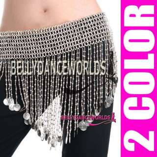 BELLY DANCE BOLLYWOOD HIP SCARF WRAP BELT SKIRT GOLD OR SILVER COSTUME 
