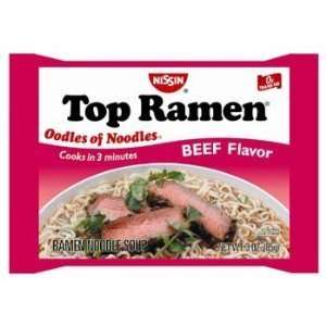 Nissin Top Ramen Beef Flavor Ramen Noodle Soup 3 Oz (Pack of 48 