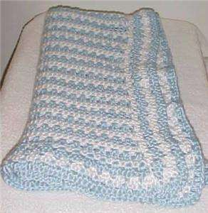Hand Crochet Blanket/Afghan Blue/White 38x42 New  