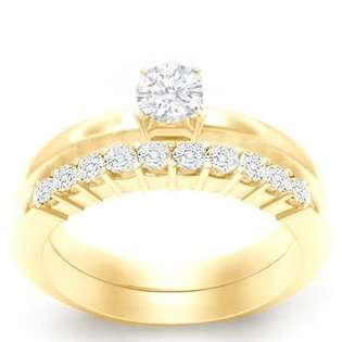   Engagement Ring Bridal Set Wedding Ring on 14K Yellow Gold at 