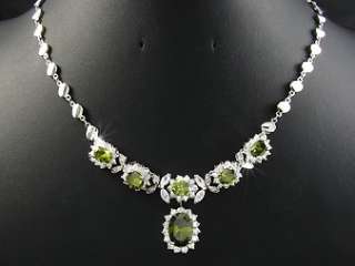 White Gold Plated Faux Green Peridot Necklace Earring Jewellery Gift 