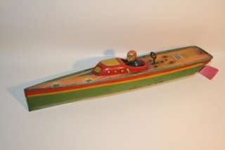   cool Antique Tin Lindstrom 14 Inch Speed Boat Wind Up Works must see