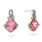   Cushion Cut 14K Yellow Gold Lab Pink Sapphire Antique Style Earrings