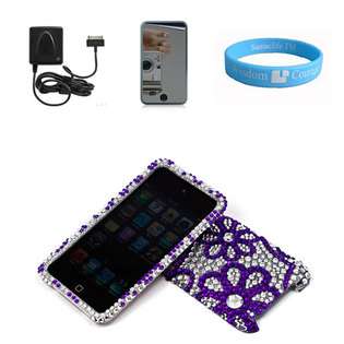 Two Piece Purple Flower Hearts Rhinestone Cover Case for Apple iPod 