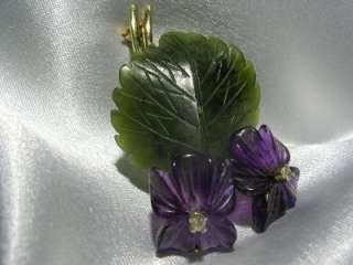   hand made unique carved gemstone brooch in excellent condition