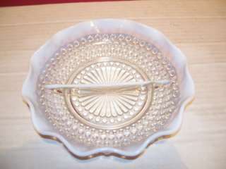 OLD HOBNAIL WITH MILK GLASS TRIM DIVIDED DISH PRETTY  