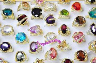 Wholesale lots 50 Oversize & multicolored CZ Gold Rings  