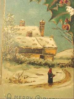 Victorian A MERRY CHRISTMAS HOUSE & HOLLY POSTCARD  