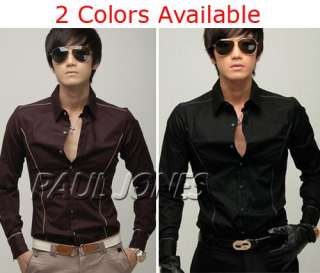 PJ NEW Mens casual shirts slim fit Dress Patched,Buttons Trendy Style 