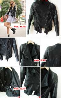   Suede leather double lapel rivet shoulder pads black jacket  