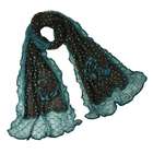   Ruffle Knitted Polka Dots & Large Flowers Long Scarf   Teal Blue