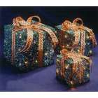   Green Sisal Gift Boxes Lighted Christmas Yard Art Decorations