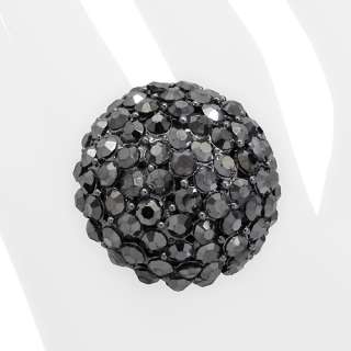 Crystal Pave Dome Round Stretch Ring Hematite Black  